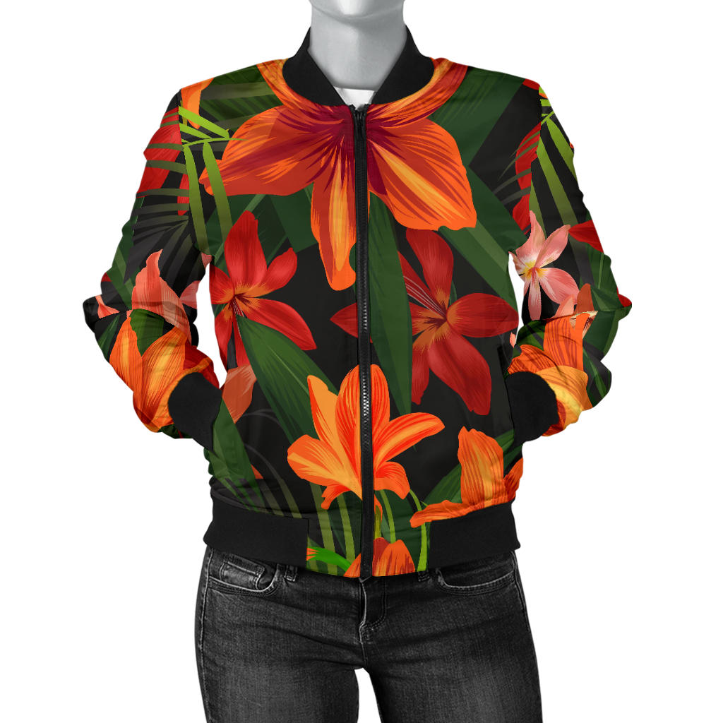 Amaryllis Pattern Print Design AL05 Women Bomber Jacket
