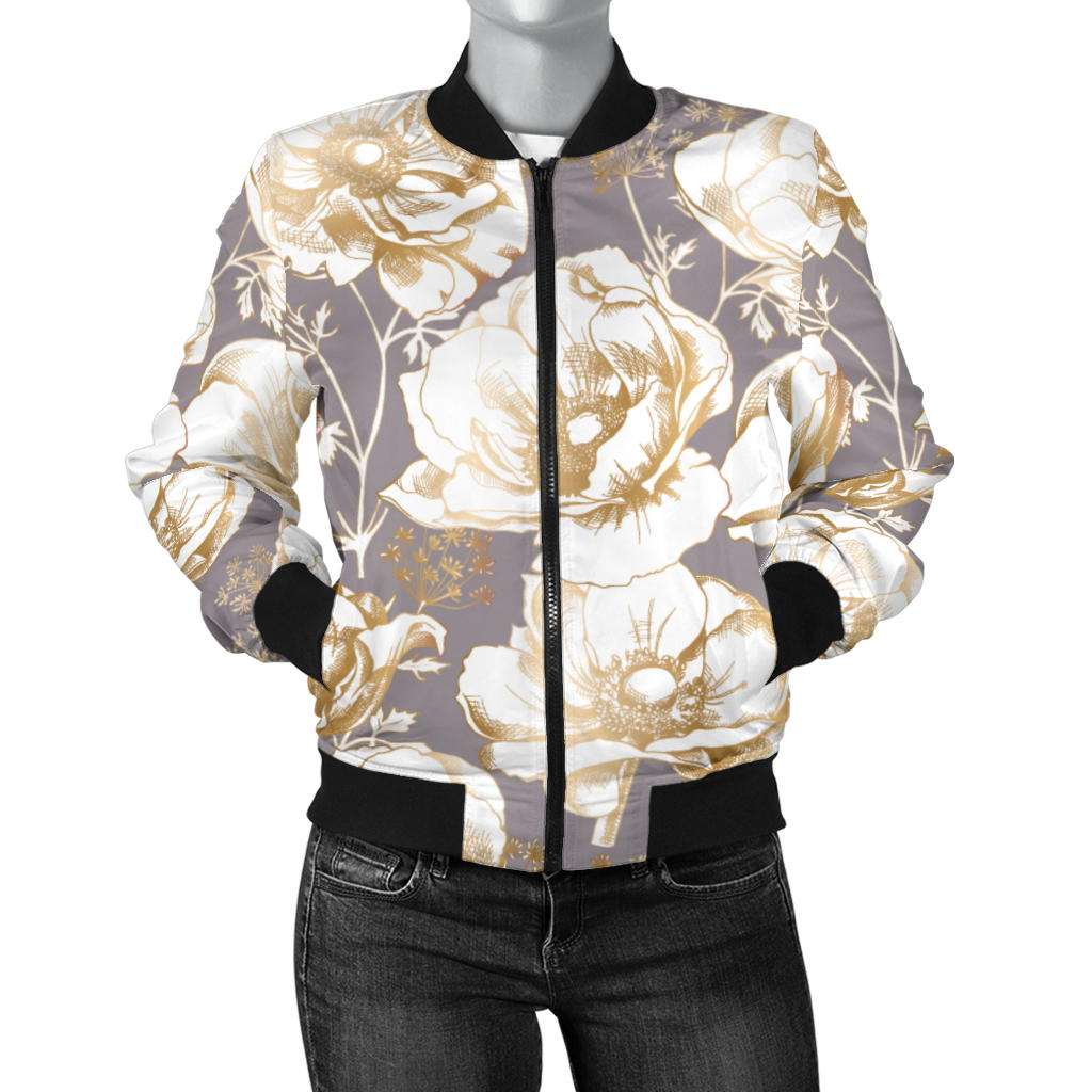 Anemone Pattern Print Design AM05 Women Bomber Jacket