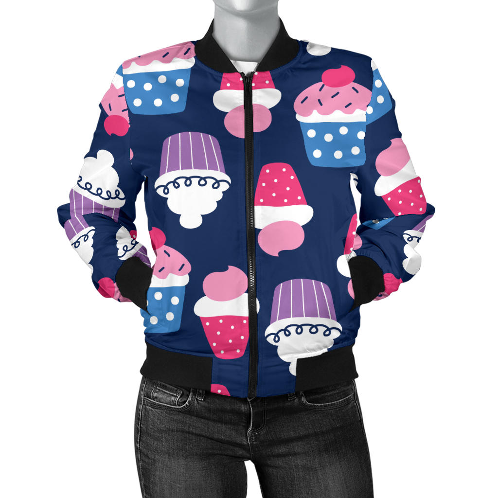 Waffle Print Pattern Women Casual Bomber Jacket