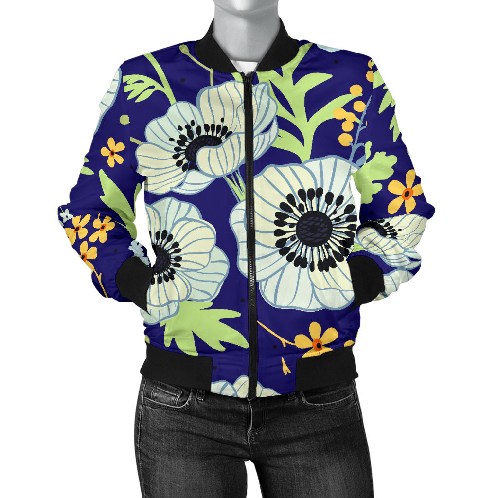 Anemone Pattern Print Design AM06 Women Bomber Jacket