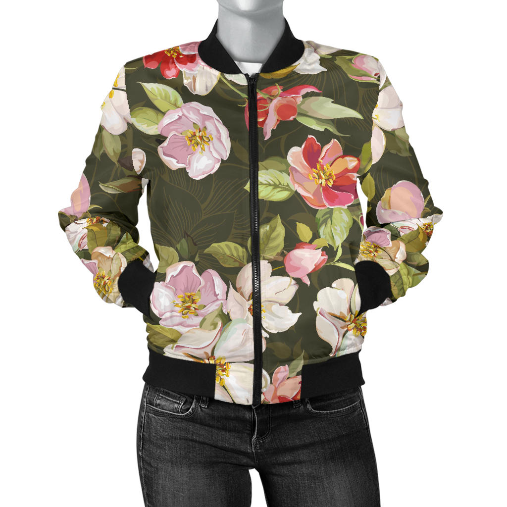 Apple blossom Pattern Print Design AB01 Women Bomber Jacket