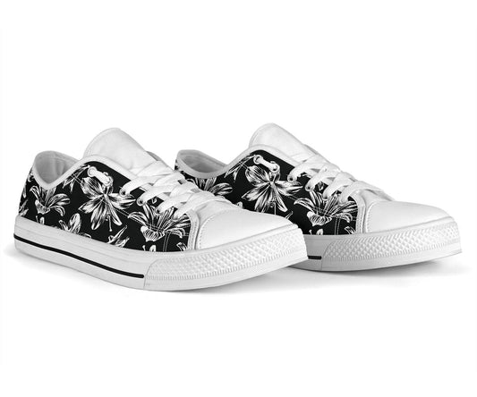 Amaryllis Pattern Print Design AL04 White Bottom Low Top Shoes