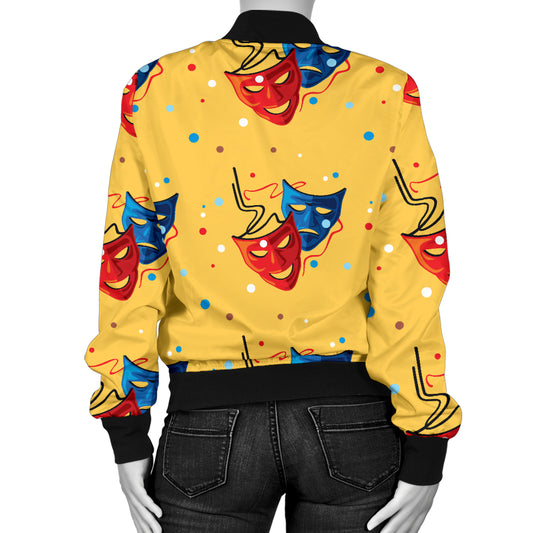 Acting Mask Pattern Print Design 02 Women's Bomber Jacket