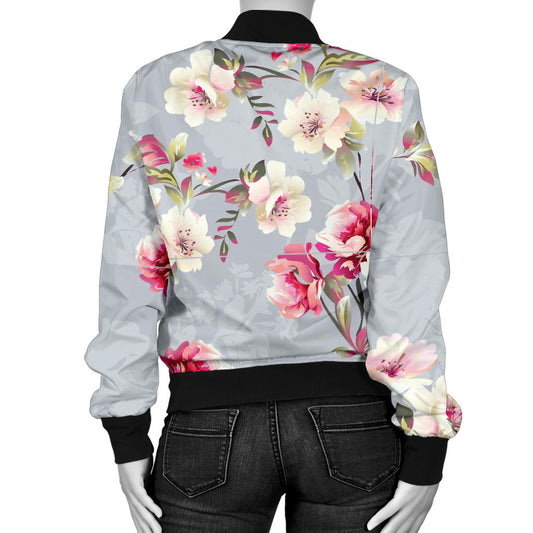 Summer Floral Pattern Print Design SF02 Women Bomber Jacket