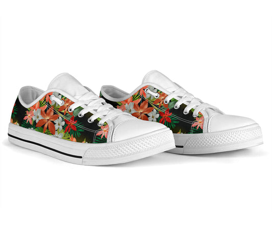 Amaryllis Pattern Print Design AL07 White Bottom Low Top Shoes