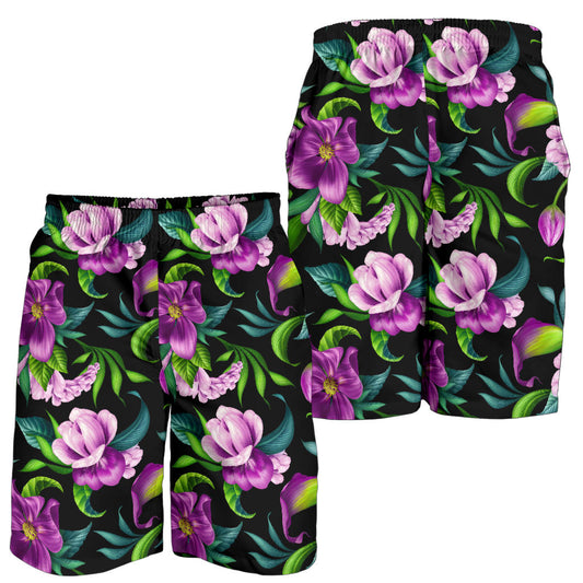 Bright Purple Floral Pattern Mens Shorts
