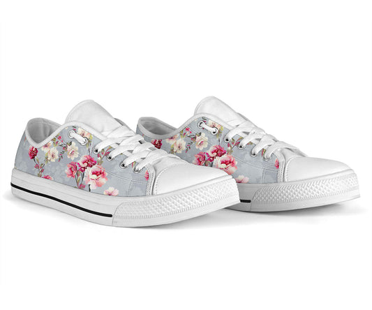 Summer Floral Pattern Print Design SF02 White Bottom Low Top Shoes