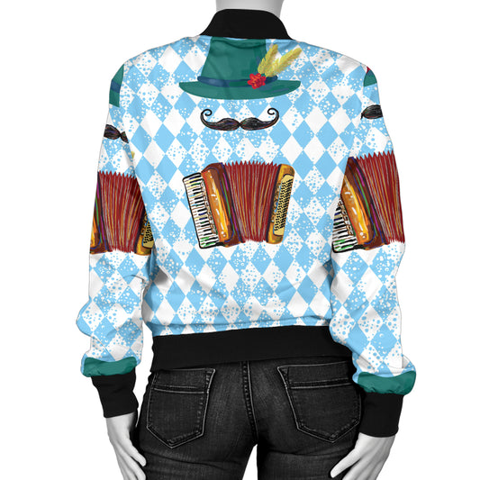 Accordion Mustache Pattern Print Design 01 Women's Bomber Jacket