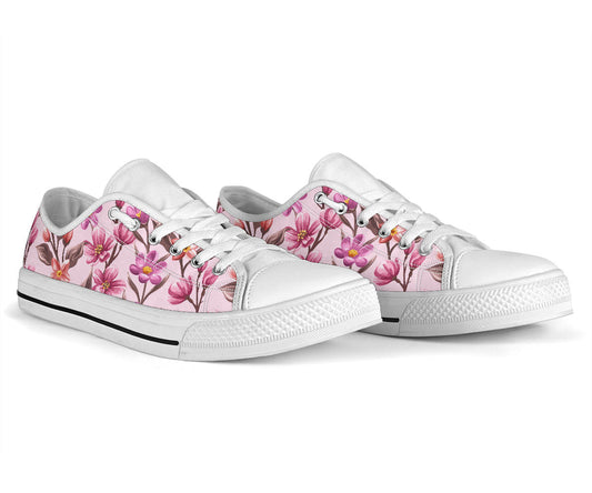 Summer Floral Pattern Print Design SF09 White Bottom Low Top Shoes