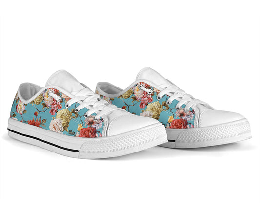 Summer Floral Pattern Print Design SF05 White Bottom Low Top Shoes