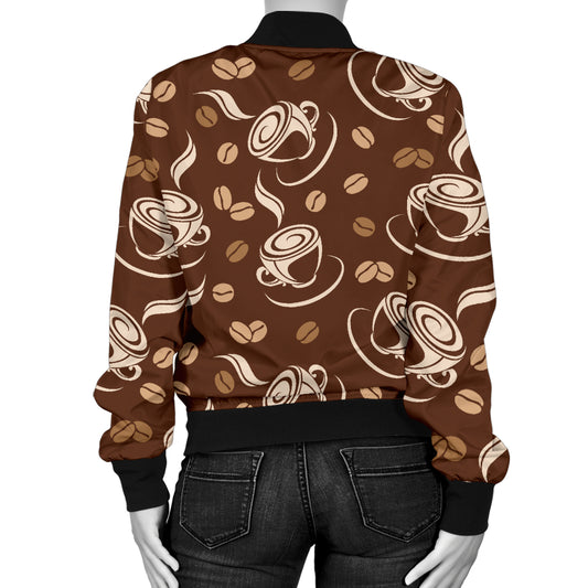 Coffee Pattern Print Design 03 Women's Bomber Jacket