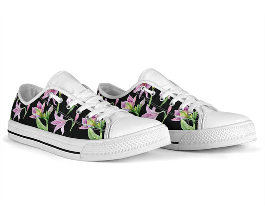 Amaryllis Pattern Print Design AL08 White Bottom Low Top Shoes