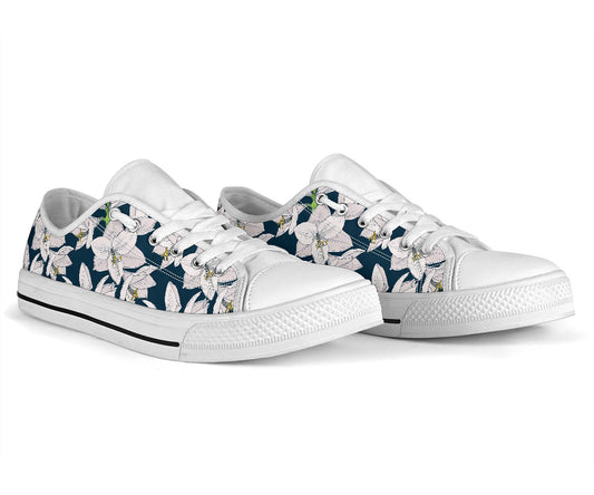 Amaryllis Pattern Print Design AL02 White Bottom Low Top Shoes