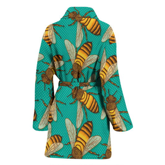 Bee Pattern Print Design BEE04 Women Bathrobe