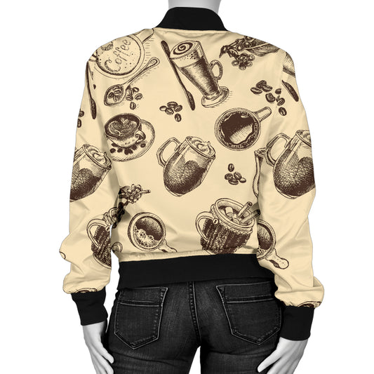 Coffee Pattern Print Design 05 Women's Bomber Jacket
