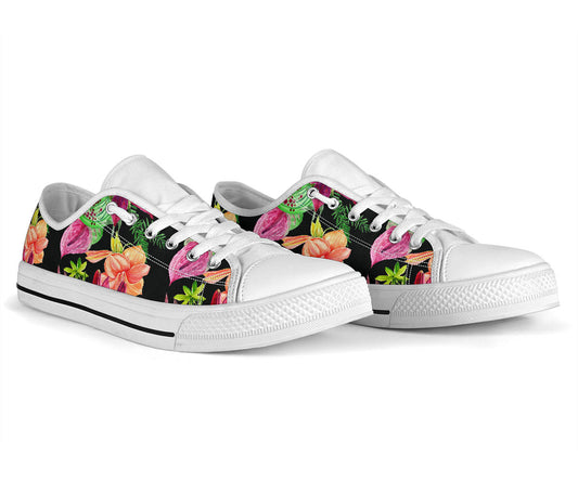 Amaryllis Pattern Print Design AL09 White Bottom Low Top Shoes