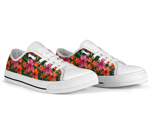 Amaryllis Pattern Print Design AL01 White Bottom Low Top Shoes