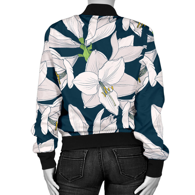 Amaryllis Pattern Print Design AL02 Women Bomber Jacket