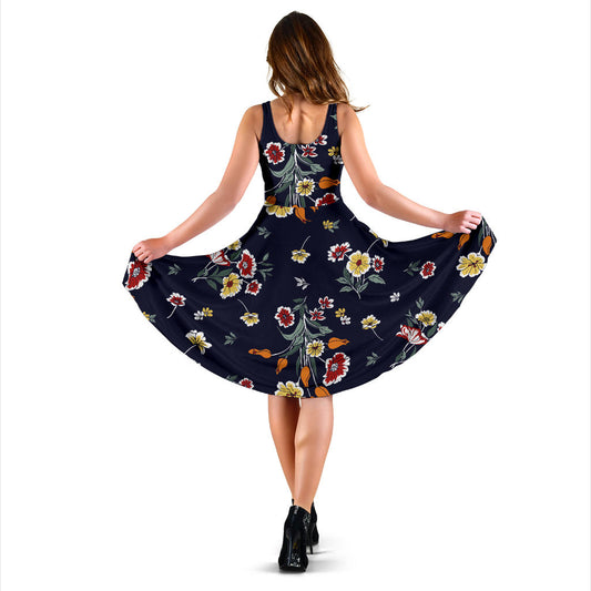 Summer Floral Pattern Print Design SF01 Midi Dress