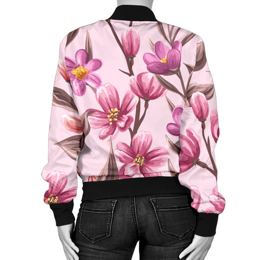 Summer Floral Pattern Print Design SF09 Women Bomber Jacket