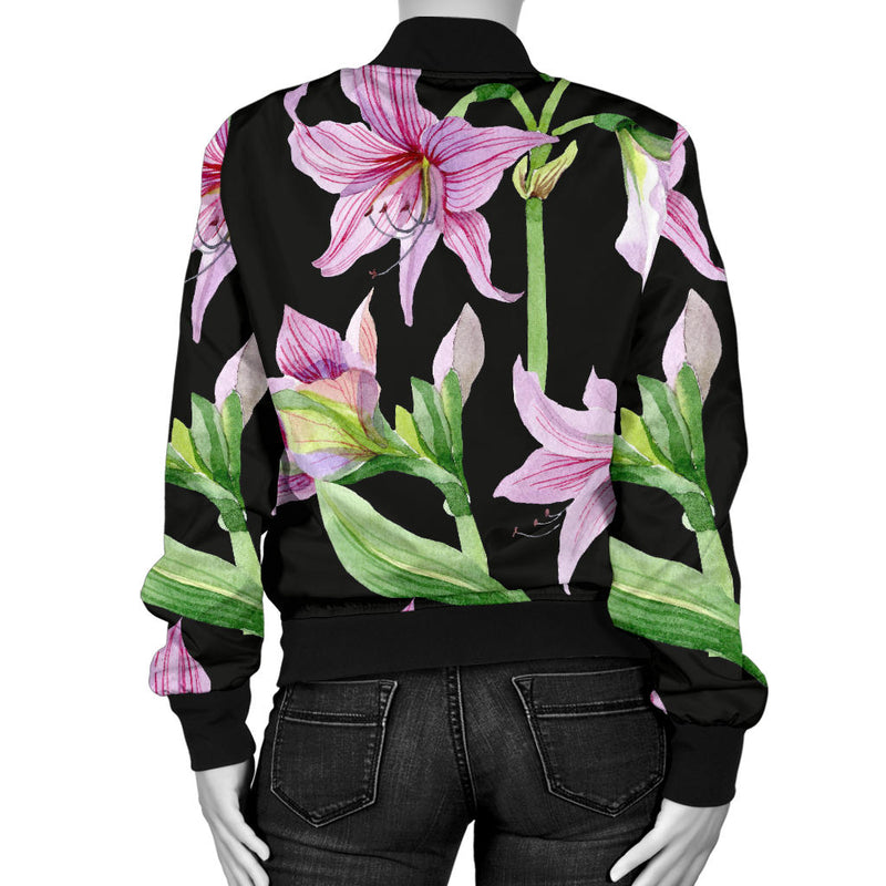 Amaryllis Pattern Print Design AL08 Women Bomber Jacket