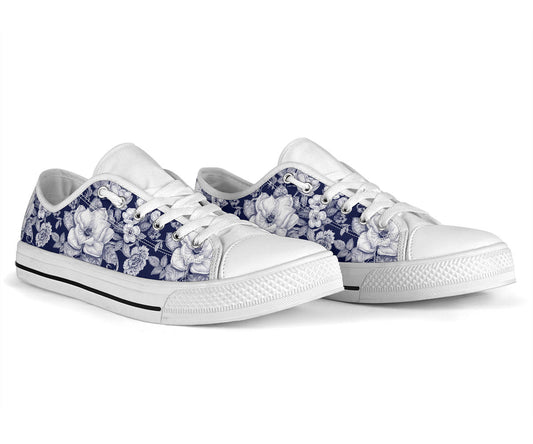 Floral Infrared Pattern White Bottom Low Top Shoes