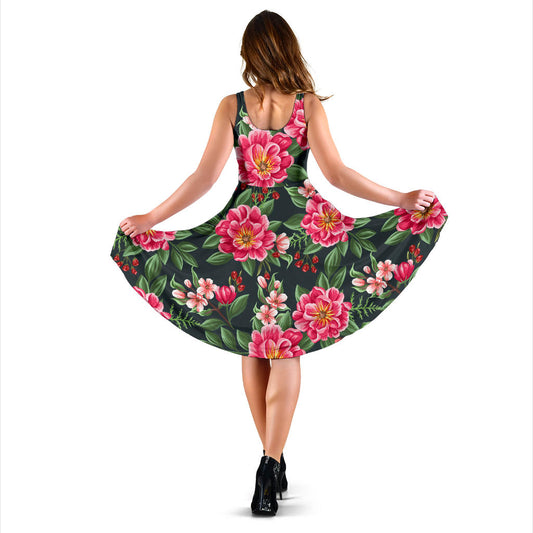 Summer Floral Pattern Print Design SF06 Midi Dress
