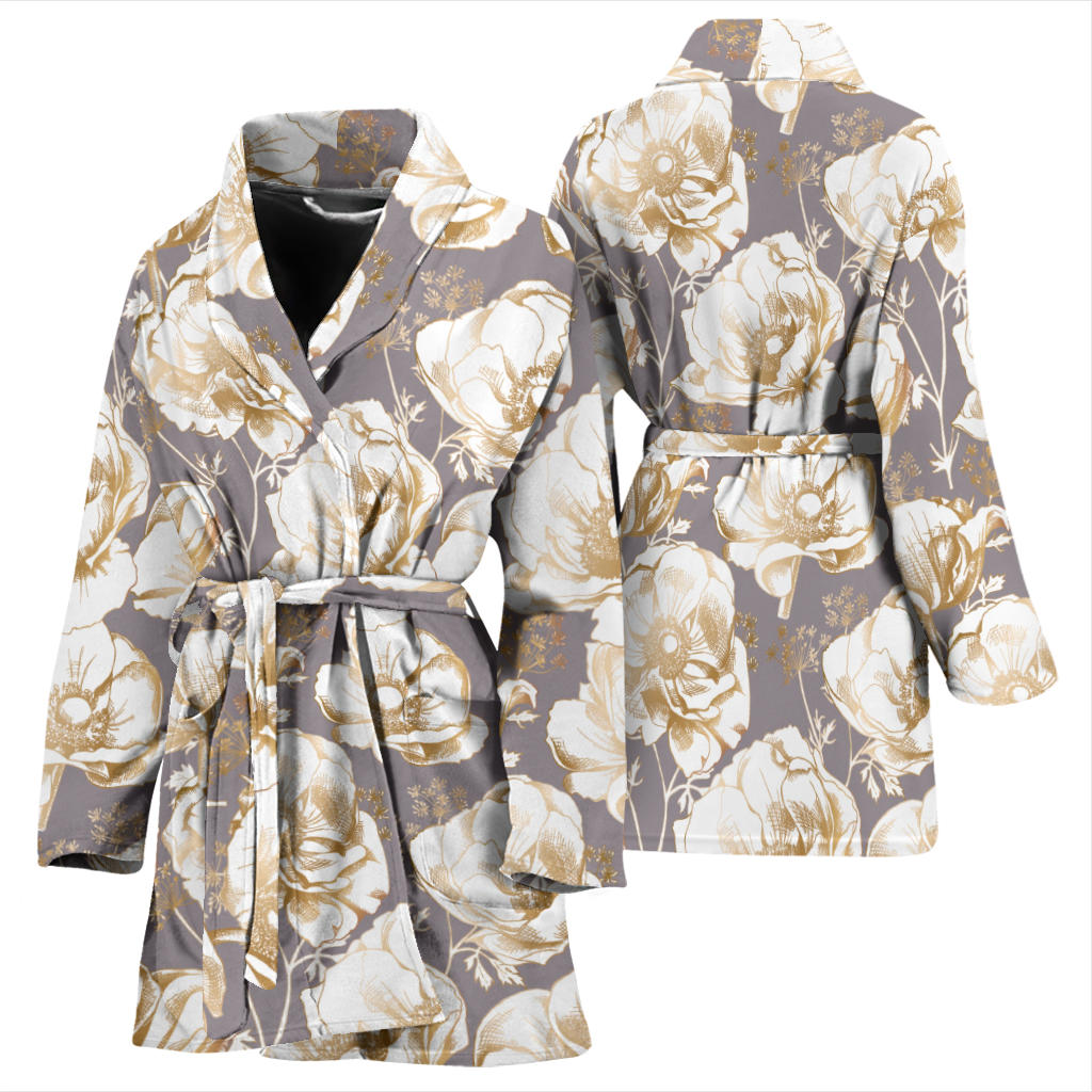 Anemone Pattern Print Design AM05 Women Bathrobe