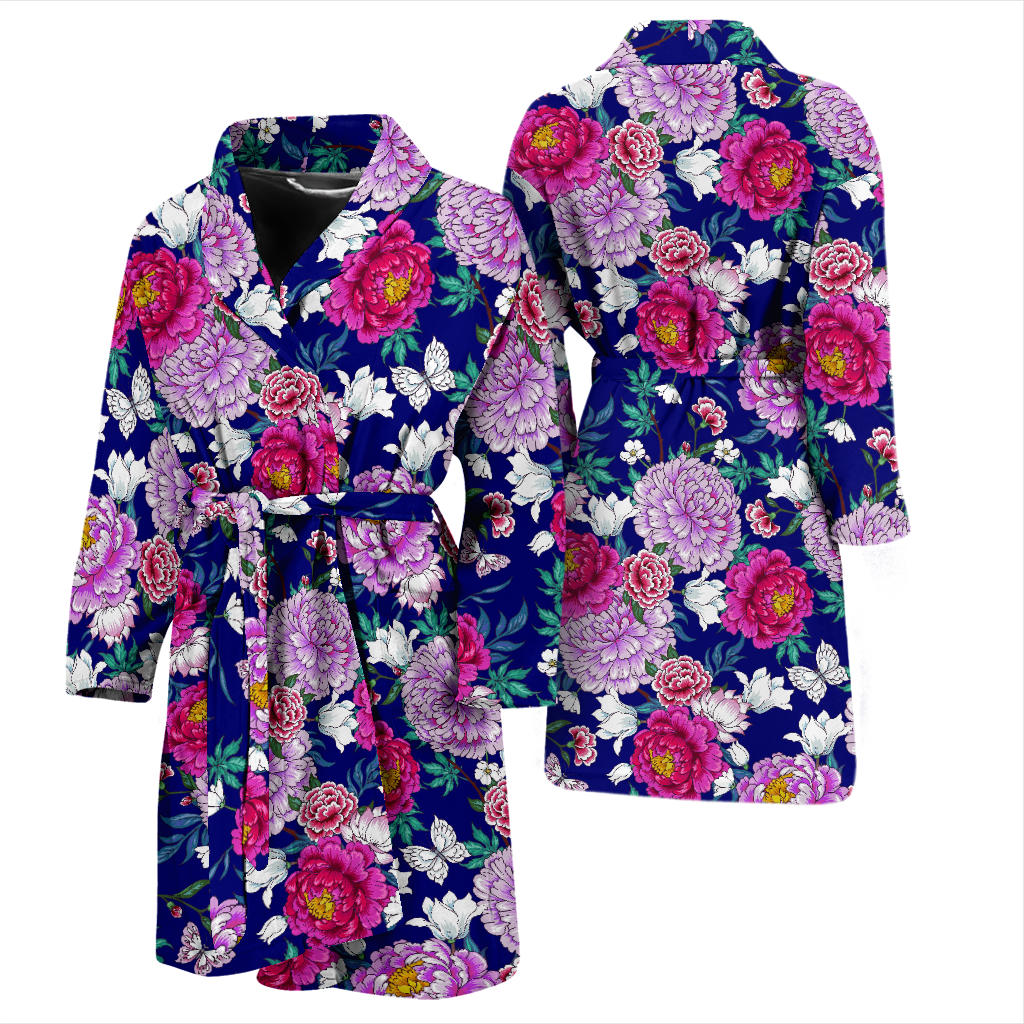 Dahlia Pattern Print Design DH013 Men Bathrobe