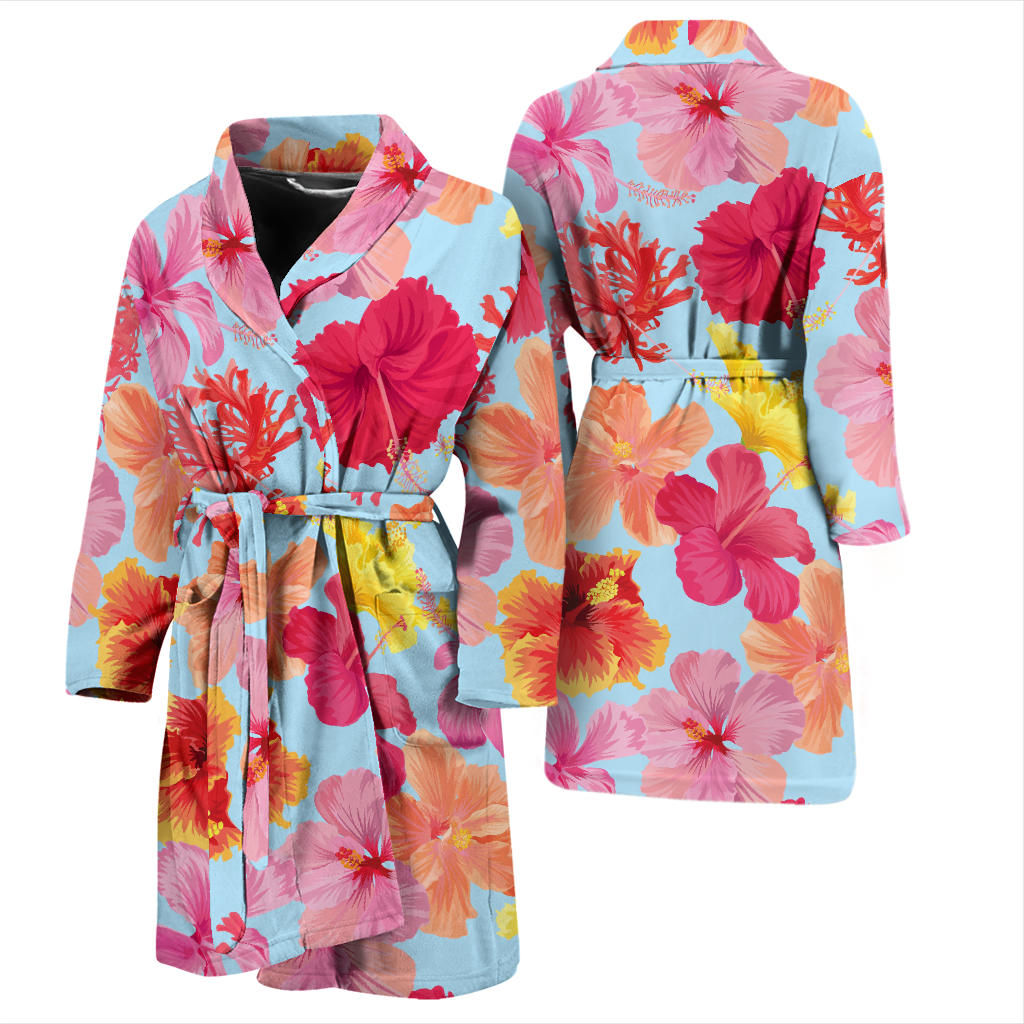 Hibiscus Pattern Print Design HB020 Men Bathrobe