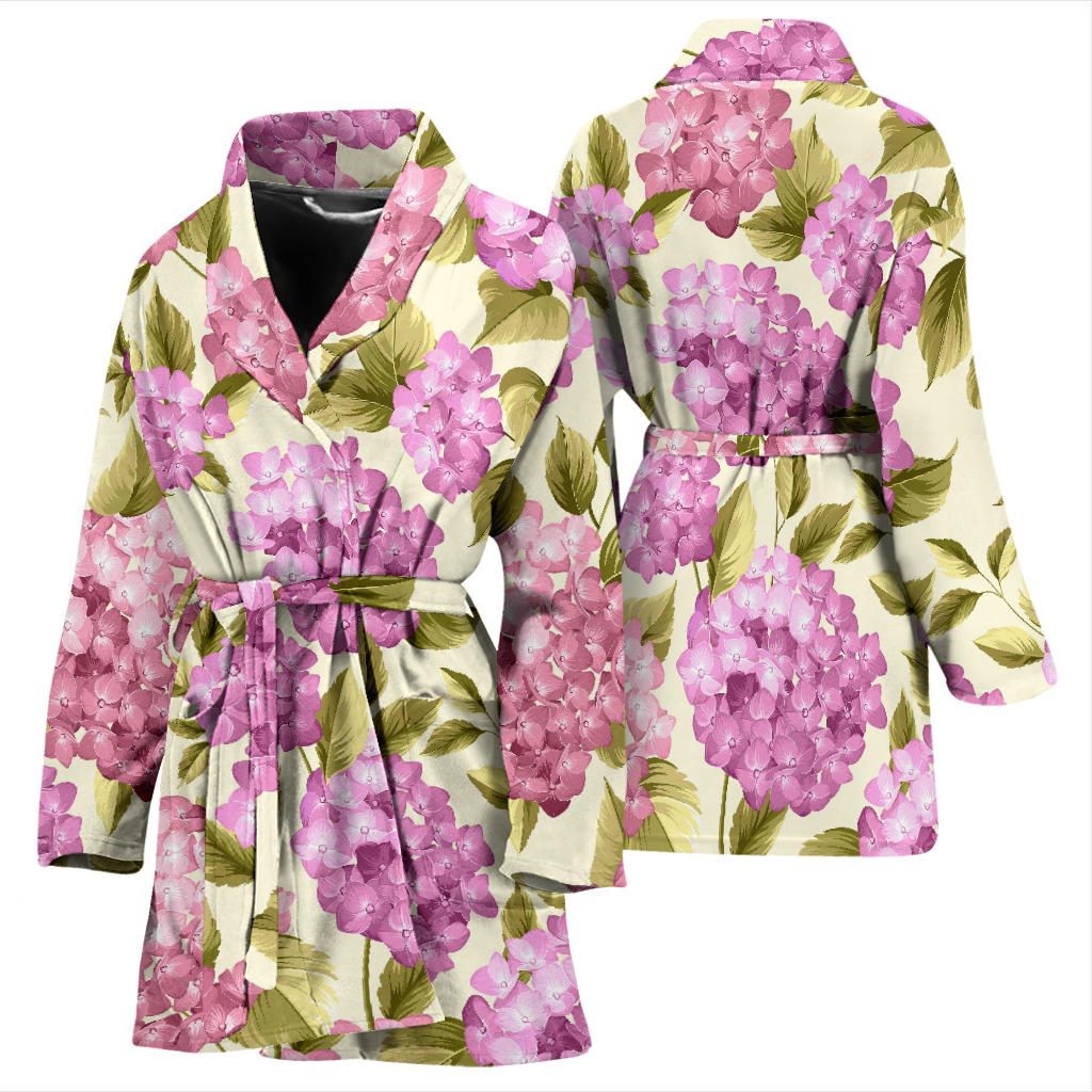 Hydrangea Pattern Print Design HD05 Women Bathrobe