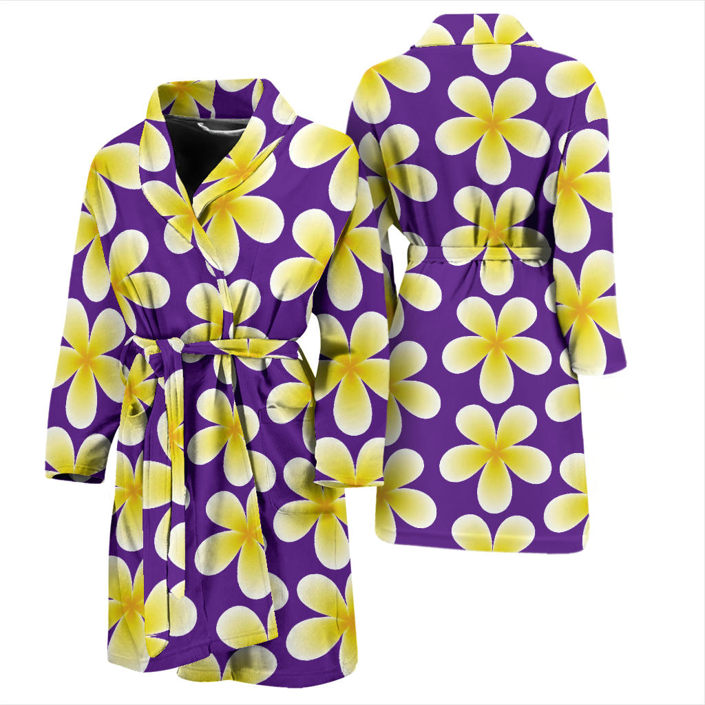 Yellow Plumeria Pattern Print Design PM05 Men Bathrobe