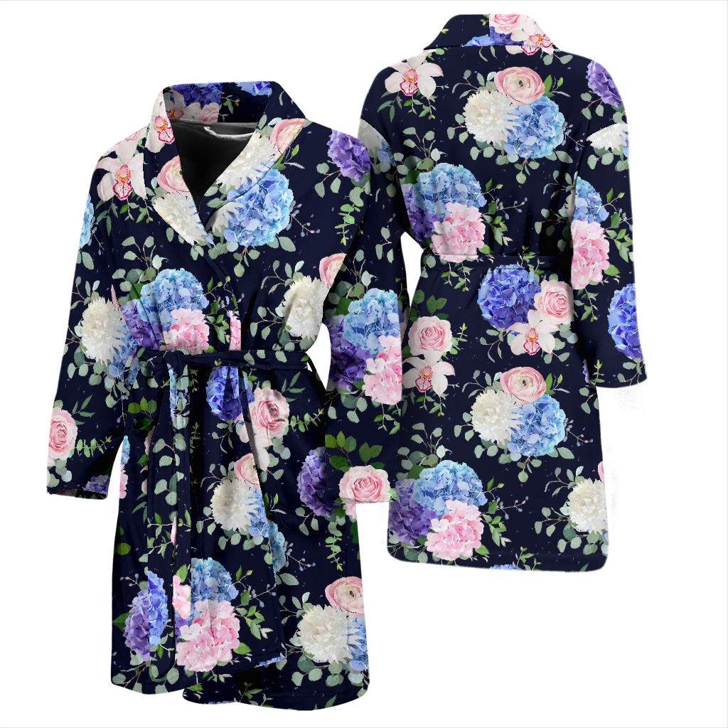 Hydrangea Pattern Print Design HD01 Men Bathrobe