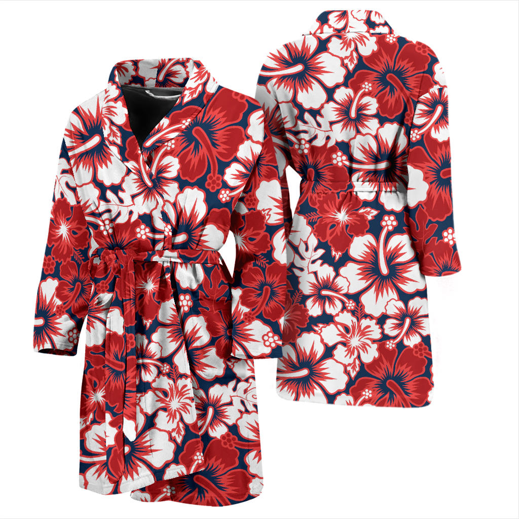 Red Hibiscus Pattern Print Design HB01 Men Bathrobe