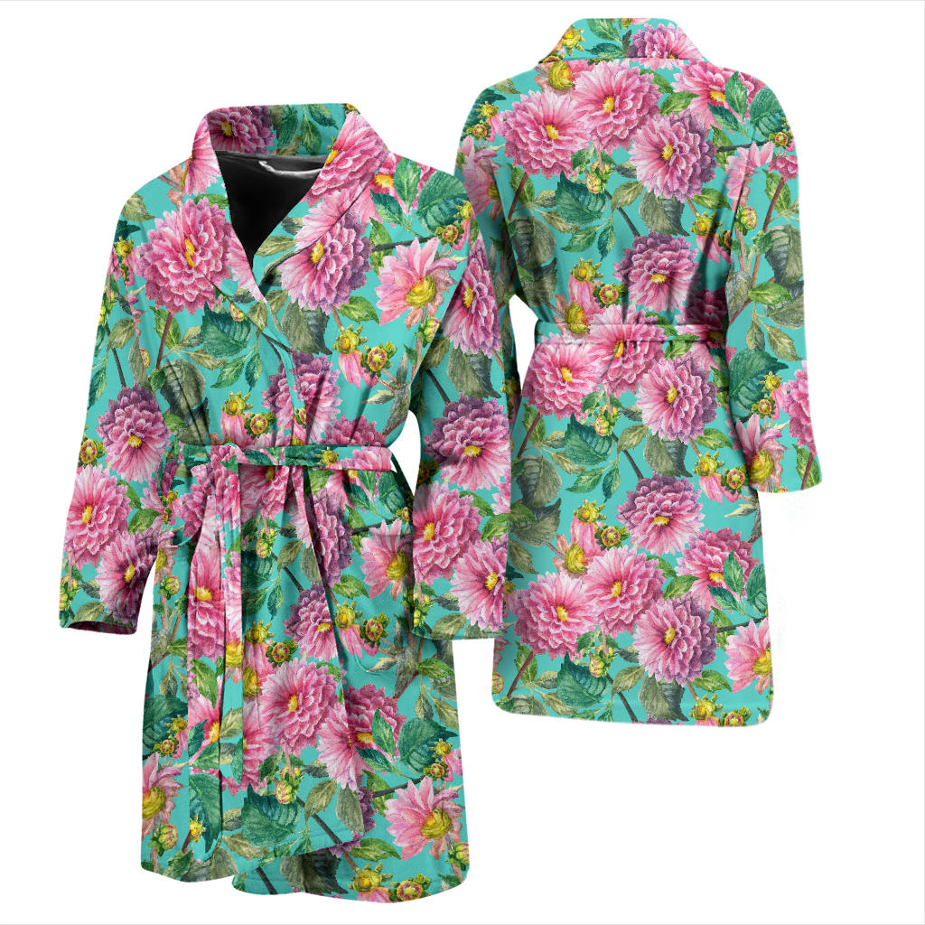 Dahlia Pattern Print Design DH07 Men Bathrobe
