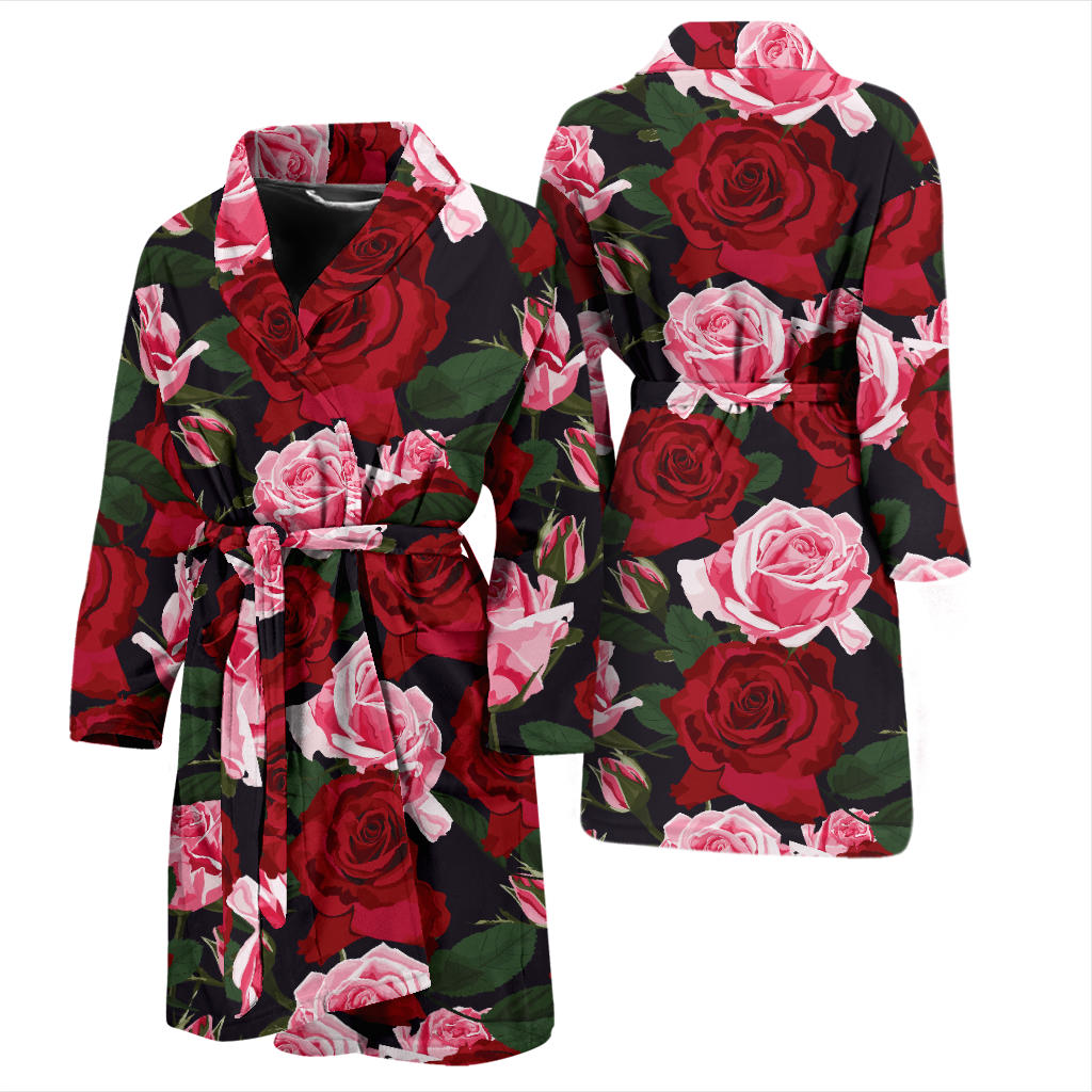 Rose Red Pink Pattern Print Design RO01 Men Bathrobe
