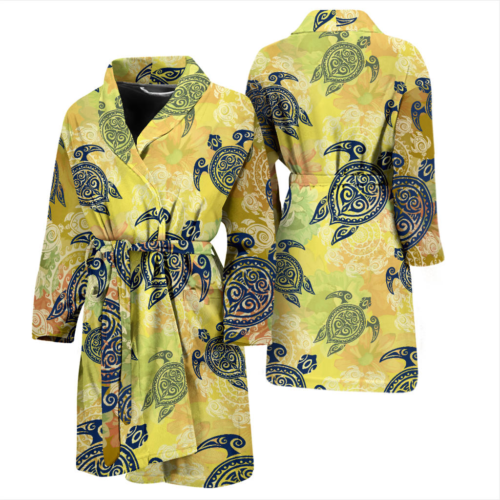 Hawaiian Turtle Tribal Design Print Men Bathrobe