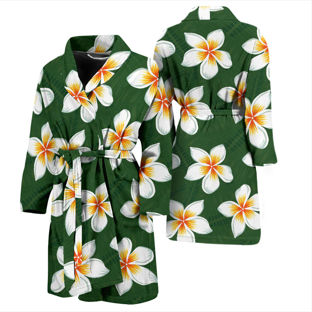 White Plumeria Pattern Print Design PM020 Men Bathrobe