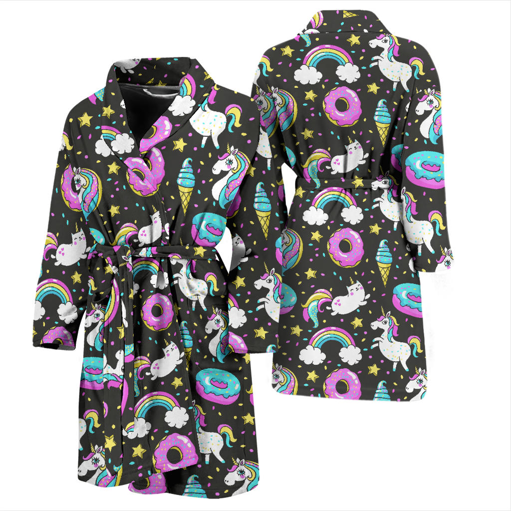 Donut Unicorn Pattern Print Design DN09 Men Bathrobe