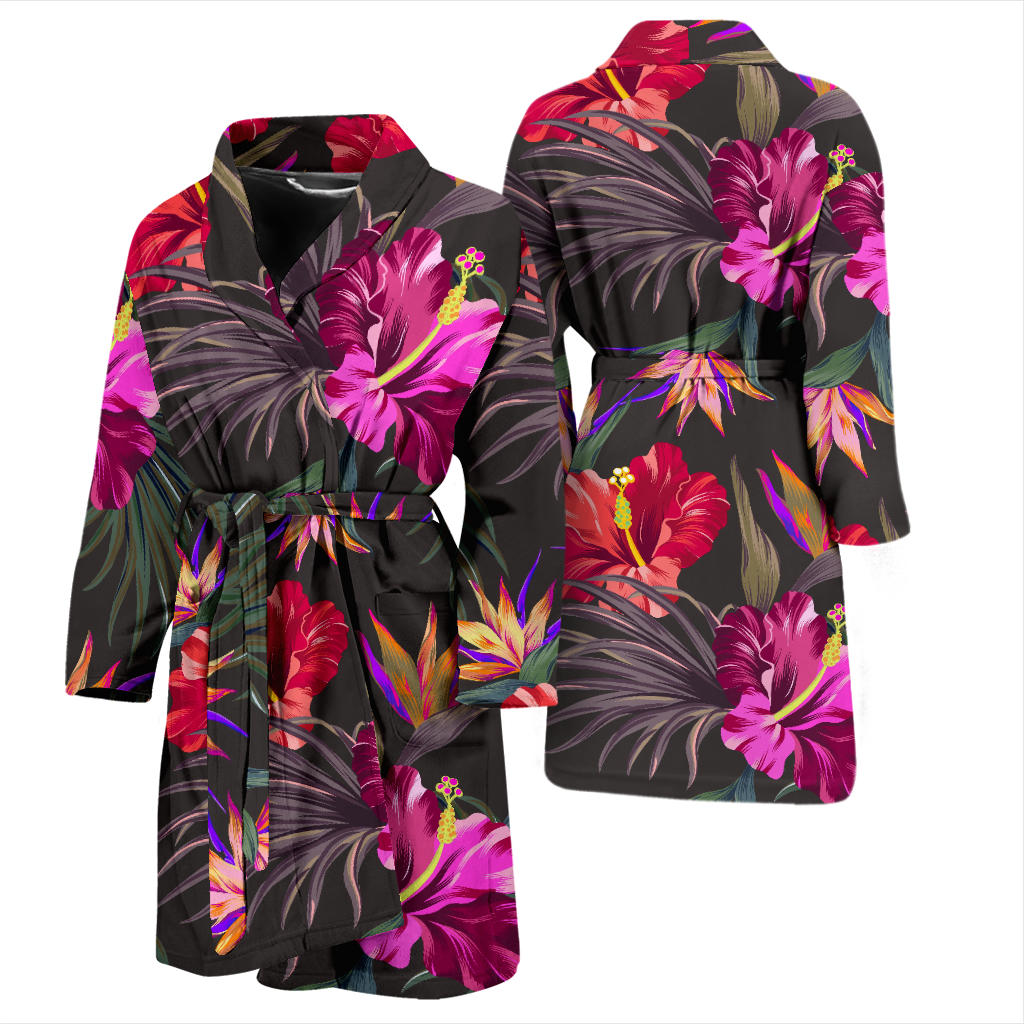 Hibiscus Pattern Print Design HB014 Men Bathrobe