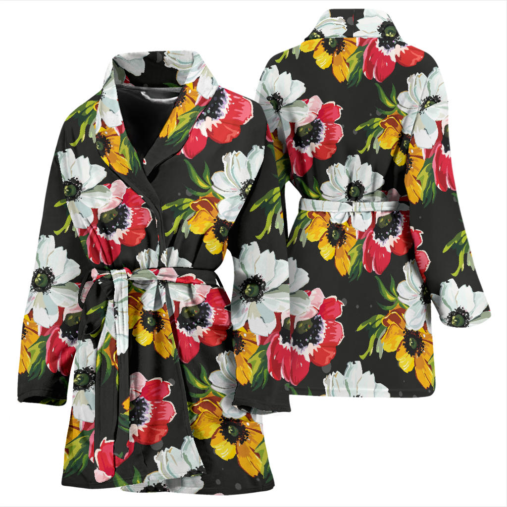 Anemone Pattern Print Design AM07 Women Bathrobe