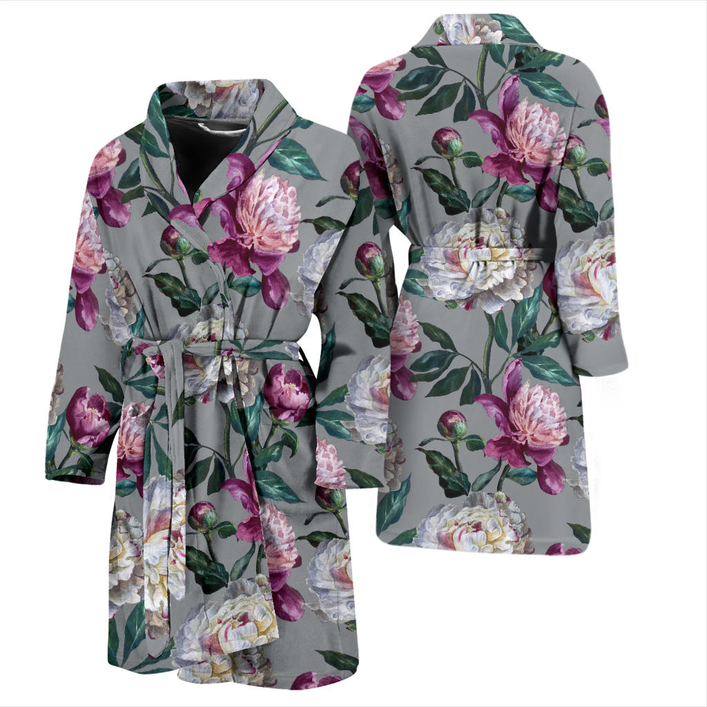 Peony Pattern Print Design PE01 Men Bathrobe
