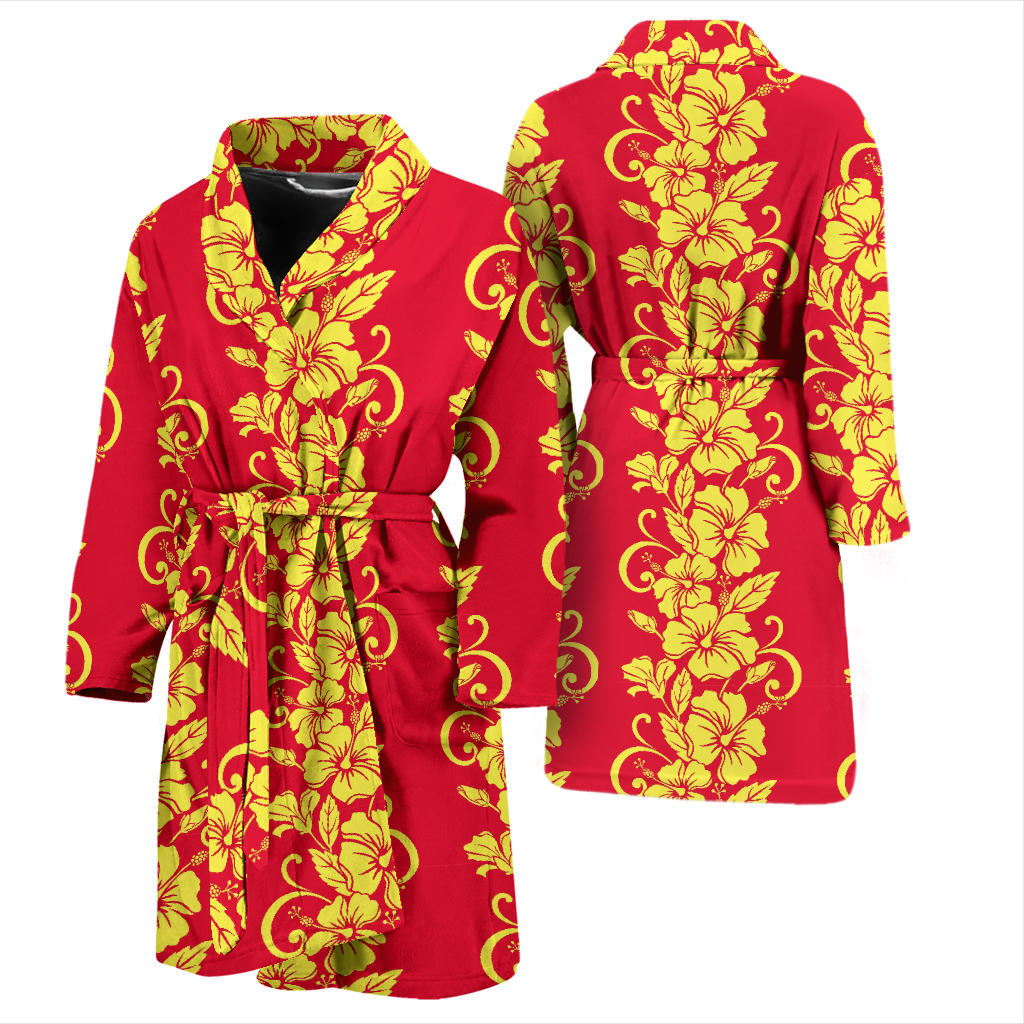 Orange Hibiscus Pattern Print Design HB018 Men Bathrobe