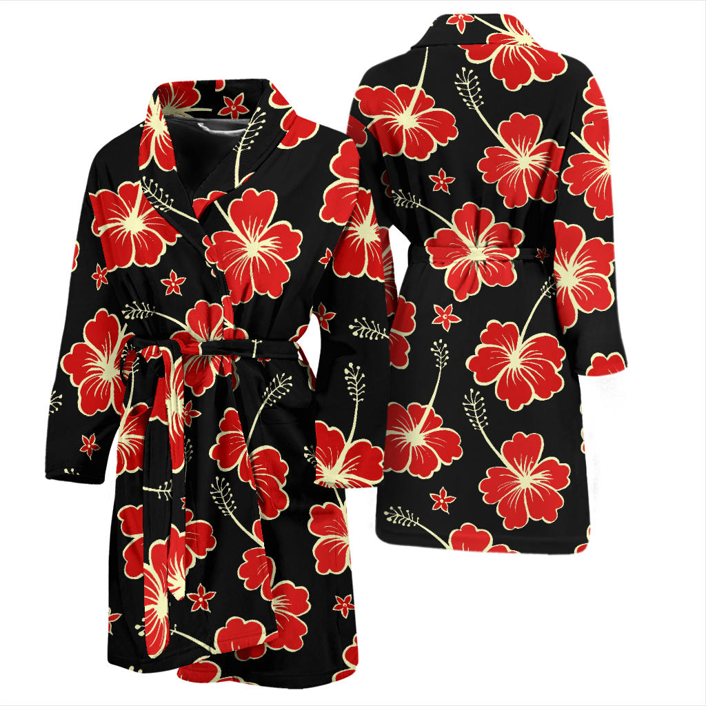 Red Hibiscus Pattern Print Design HB021 Men Bathrobe