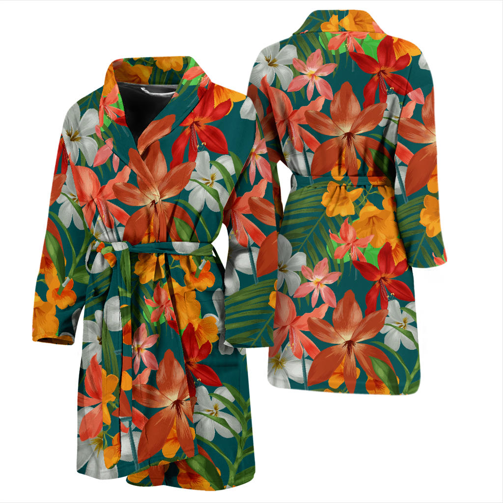 Amaryllis Pattern Print Design AL06 Men Bathrobe