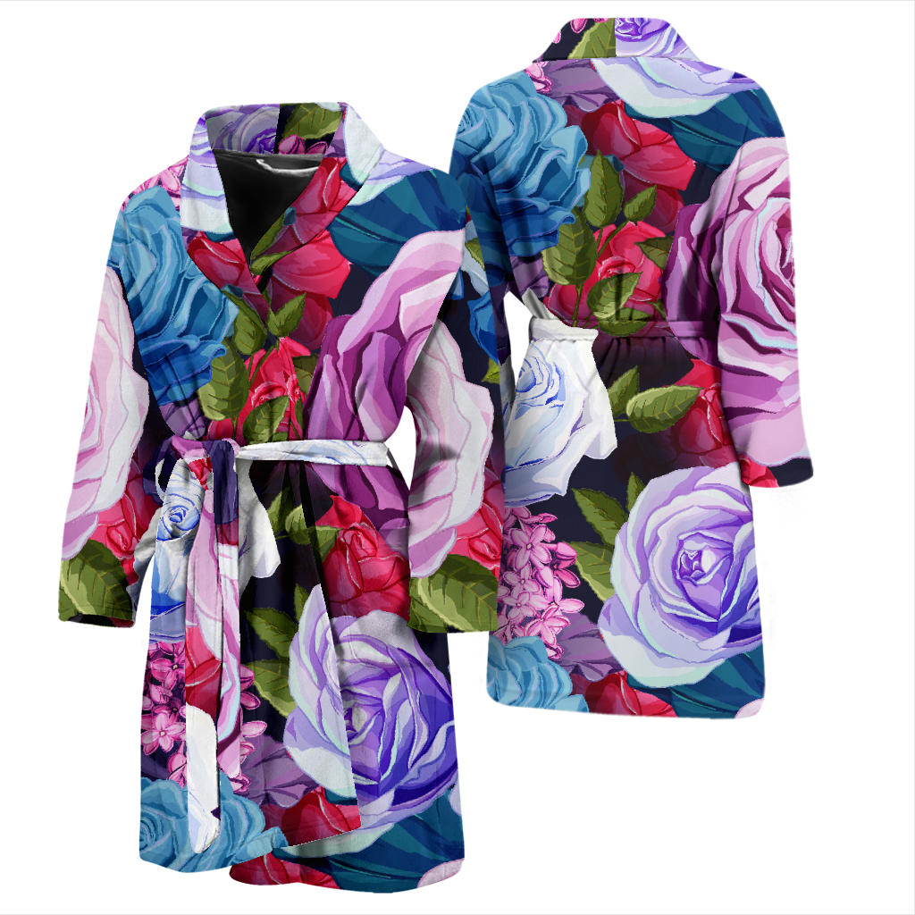 Rose Pattern Print Design RO09 Men Bathrobe