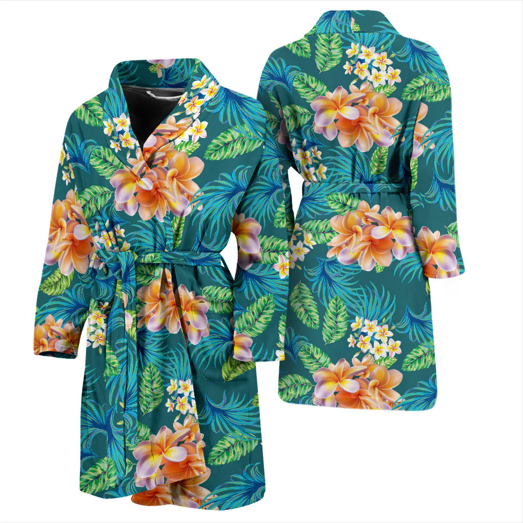 Plumeria Tropical Flower Design Print Men Bathrobe