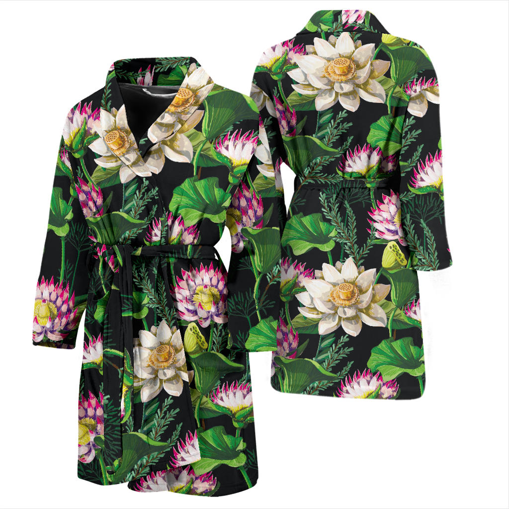 Water Lily Pattern Print Design WL010 Men Bathrobe