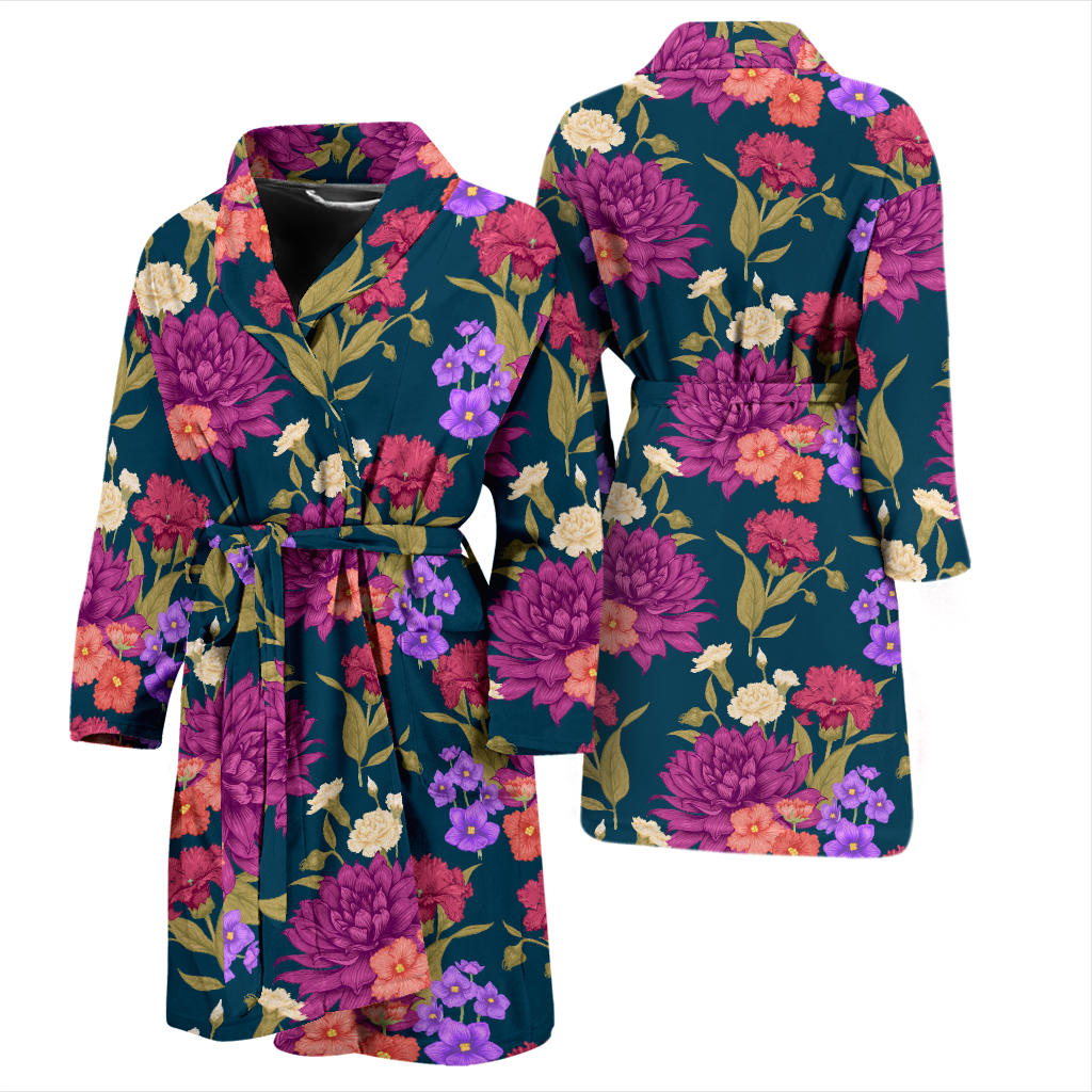 Dahlia Pattern Print Design DH01 Men Bathrobe