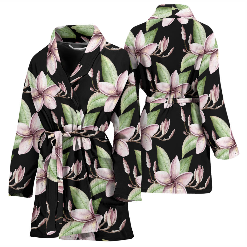 Plumeria Pattern Print Design PM02 Women Bathrobe